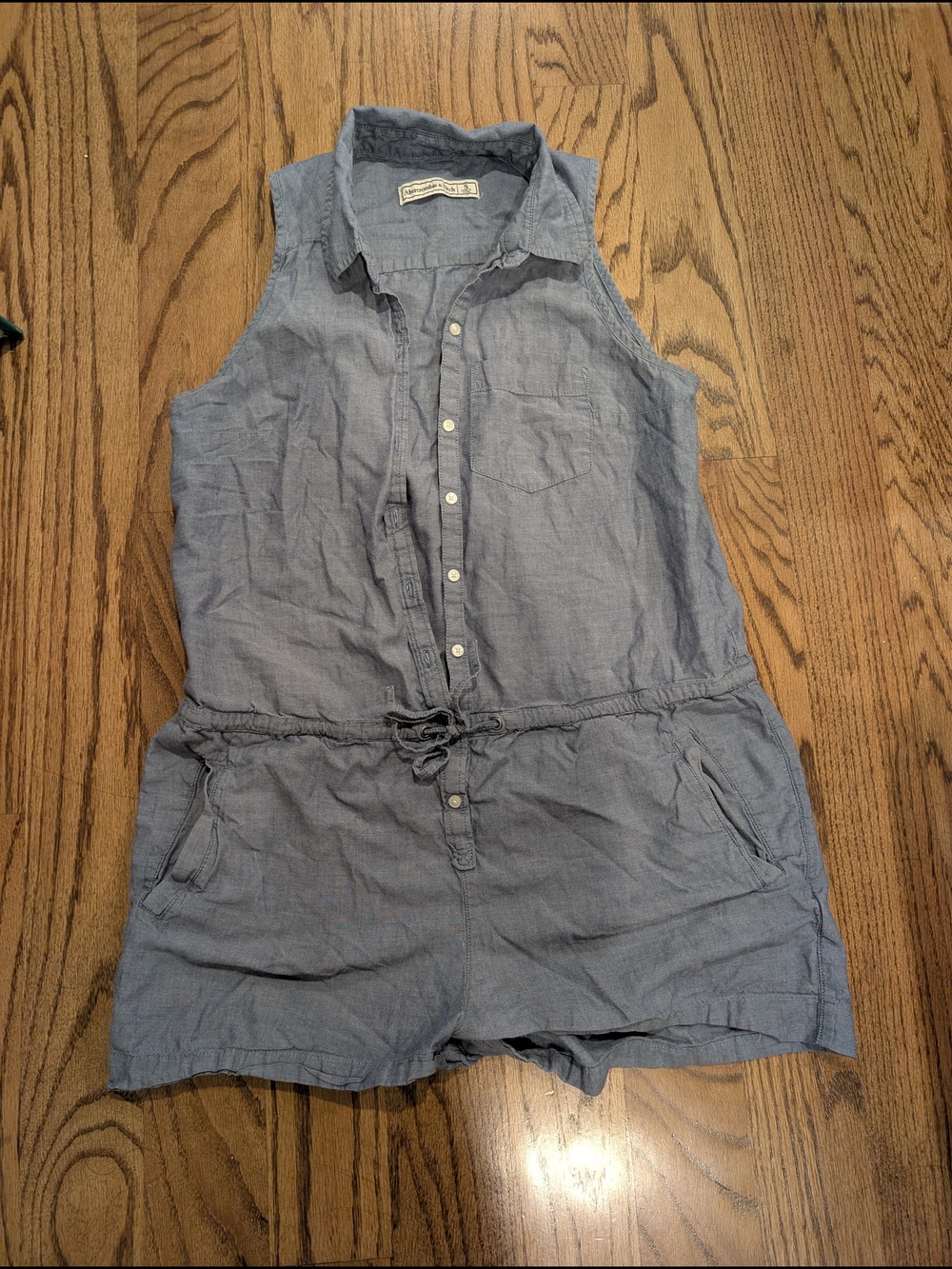 Sleeveless Chambray Romper - Blue